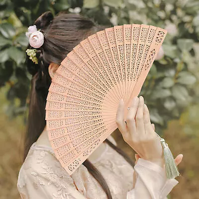 Folding Hand Held Fans Chinese Sandalwood Scented Ladies Vintage Foldable Fan • $7.29