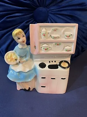 Vintage Relpo MCM Girl Kitchen Stove Wall Pocket Planter Japan Rare Read • $299.99