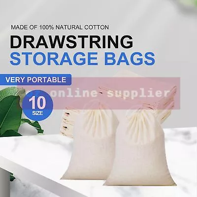 10-100Pcs 10 Sizes Drawstring Storage Bags Calico Bags Linen Tote Gift Bag Bulk • $8.47