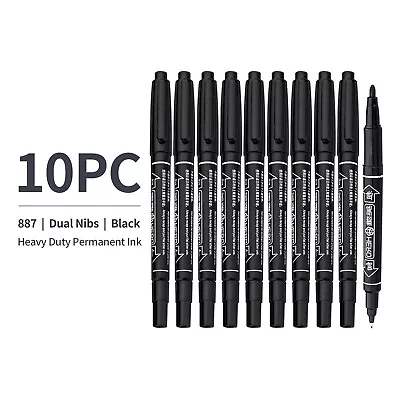 10x Black Fineliners Felt Tip Pens Dual Nibs Permanent Alcohol Base Marking Pens • $12.99