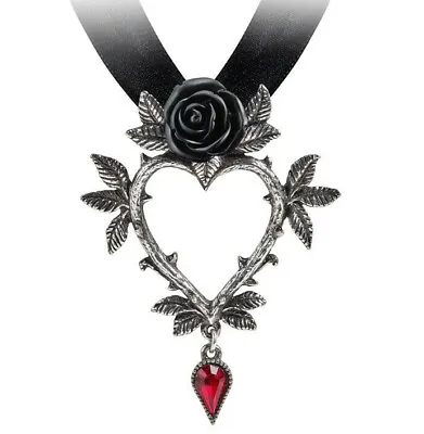 $34.45 • Buy Alchemy Gothic Guirlande D'Amour Necklace Heart Black Rose Ribbon Choker P894