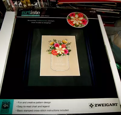 Artiste Stamped Cross Stitch Kit Love Always Mason Jar Flowers Farmhouse 6  X 8  • $12.99