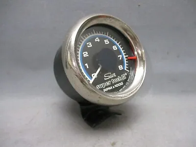 Vintage Sun Super Tach 2 Blue Line 8K  With Mounting Bracket Used Untested • $69.95