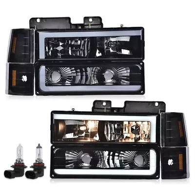 Fit  For 88-98 GMC Sierra C/K Silverado Black/Smoked LED Tube Headlights Lamps • $91.91