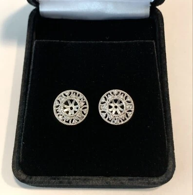 $585 • Buy Diamond Vintage-Style Stud Earring Jackets Enhancers 14k White Gold .24 Ct Total