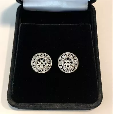 Diamond Vintage-Style Stud Earring Jackets Enhancers 14k White Gold .24 Ct Total • $585