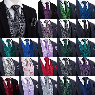 $10.99 • Buy Vintage Mens Waistcoat Green Blue Black Vest Suit Tuxedo Prom Tie Set Wedding