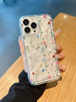 Floral Clear Case For IPhone 15 14 13 12 11 Pro Max Plus Mini 7 Shockproof Cover • £3.29