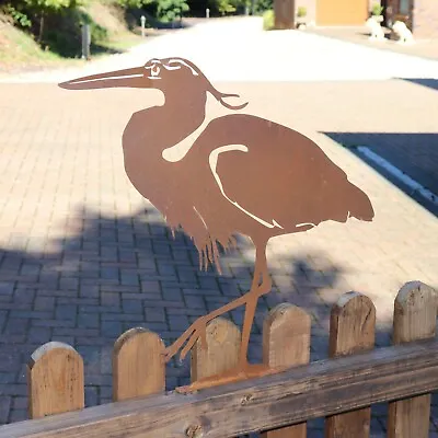 Heron Garden Silhouette With Fixing Plate In Rust Metal Garden Ornament • £7.99