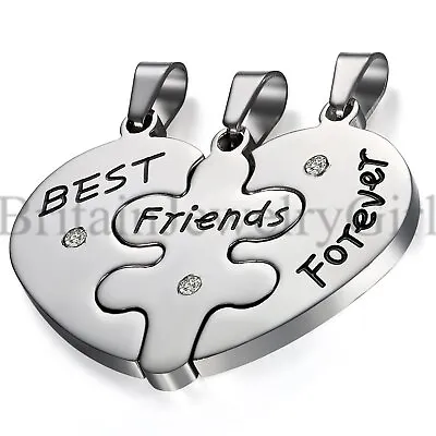 3pcs ''BEST FRIEND FOREVER'' Stainless Steel Heart Pendant Necklace Friendship • $9.99