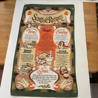 Vintage Scottish Recipes Printed Linen Tea Towel Farmhouse Cottage Country • $14.99