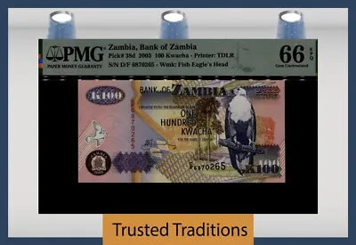 TT PK 38d 2003 ZAMBIA BANK OF ZAMBIA 100 KWACHA PMG 66 EPQ GEM UNCIRCULATED • $12.99