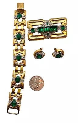 Rare Art Deco McClelland Barclay Signed Bracelet Brooch & Earring Set • $511.42