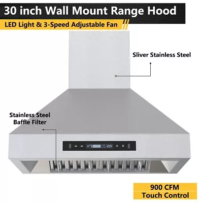 30 Inch Wall Mount Range Hood Stainless Steel Kitchen Vent 900CFM Power Suction • $289.99