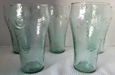Set Of 5 Indiana Glass Coca Cola Coke Glasses Green Pebbled Textured 6 Tall • $19.99