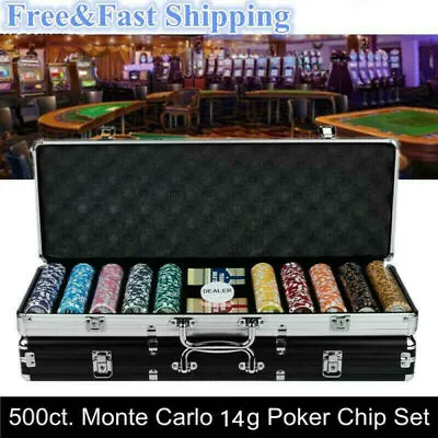  500ct. Monte Carlo Poker Set 14g Clay Composite Chips W/ Aluminum Case • $115.99