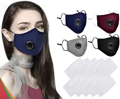 3x Cotton Face Masks Reusable With PM2.5 Filter Air Valve Black/Grey/Baby Pink • £6.49
