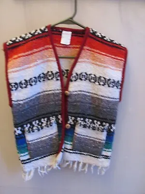 Vintage Mexican Southwestern Serape Poncho Blanket Vest Youth Small/Med • $22.95