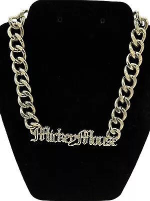 Disney Pave 'MICKEY MOUSE' Pendant Silver Curb Chain Statement Necklace • $35.99