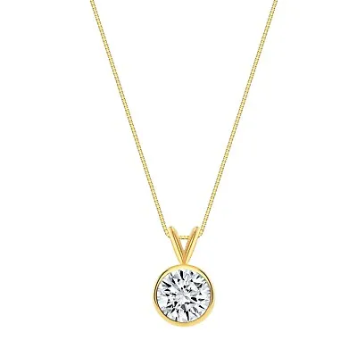 3 Ct Round 14K Yellow Gold Simulated Diamond Solitaire Pendant Necklace Bezel 18 • $349.97