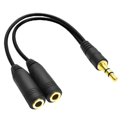 £2.29 • Buy Black Stereo Audio Splitter GOLD 3.5mm JACK Male To 2 Dual Female Y-Cable- NEW