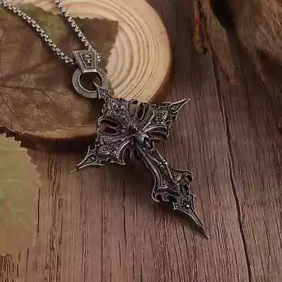 Men's Large Gothic Vintage Skeleton Cross Pendant Necklace Street Vintage Jewelr • $8.75