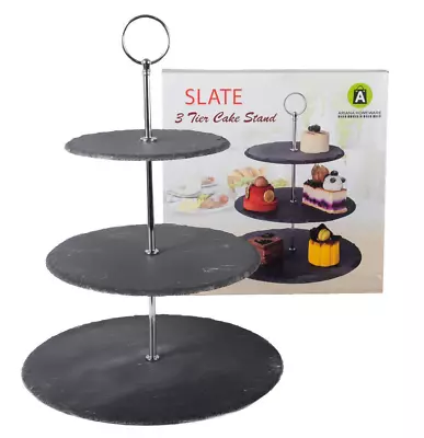 3 Tier Natural Slate Cake Stand Afternoon Tea Wedding Plates Party Tableware • £8.99