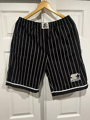 Vintage 90’s Starter Brand Pin Stripe Black & White Cotton Shorts • $100