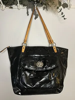 COACH Leah Embossed Black Patent Leather Logo Tote Shoulder Purse Bag • $30
