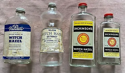$35 • Buy Vntg 4 Witch Hazel Glass Bottles Vi-Jon Puritan Dickinson's APOTHECARY PHARMACY 