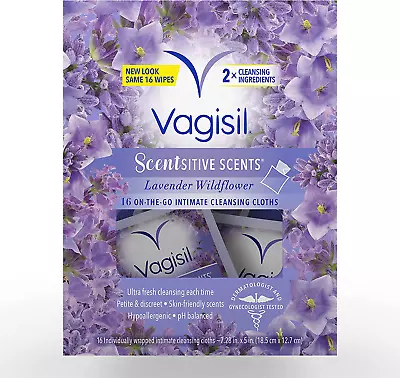 Vagisil Scentsitive Scents On-The-Go Feminine Cleansing Wipes Lavender 16Ct • $10.99