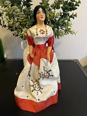 Vintage Munecos Carselle Mexican Senorita Red & White Sequin Dress Doll • $12.95