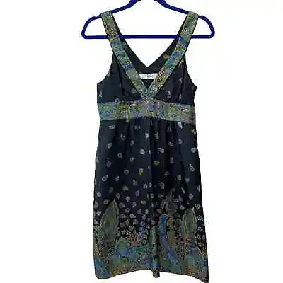 Tibi Silk Tank Dress Womens Small Black Floral Paisley Summer Anthropologie  • $19