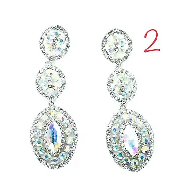 Long Oval Large Earrings Chandelier Crystal Diamante Colours Dangle Drop Boho • £7.99