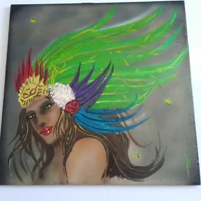 Aztec Lady Latin Art 12x12 Hand Painted Large Mexican Signed Tile Gabriel Leon • $77.77