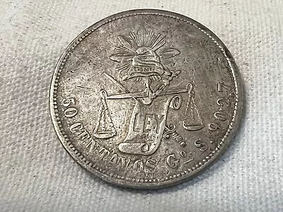 1869Go S MEXICO Second Republic Silver 50 Centavos • $24.50