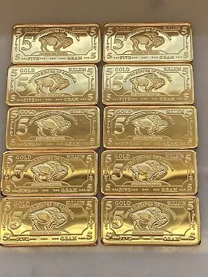 Lot Of 10 - 5 GRAM 100 MILLLS GOLD BUFFALO BULLION BARS .999 FINE 24K BULLION • $34.50