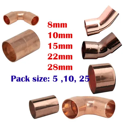 8MM/10MM/15MM/22MM/28MM/ COPPER END FEED FITTINGS/PLUMBING 5/10/25 Pack  Size • £35