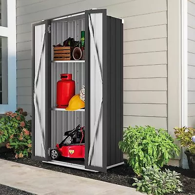Storage Cabinet Waterproof W/Shelve Lockable Metal Outdoor Garden Shed Organizer • $166.99