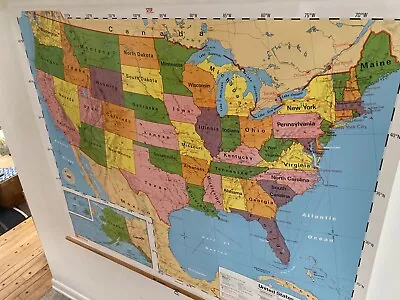 VTG 1990 Nystrom World United States School Pull Down Map 65” X 60” #8 • $225