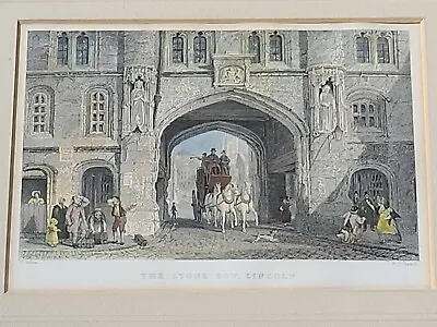 Antique Color Engraving The Stone Bow Lincoln FJ Havell T. Allom Framed  • $30