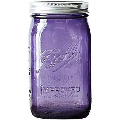 BALL Purple MASON JAR QUART ~ Wide Mouth ~ Food Storage ~ Band Lid ~ Leak Proof • $23.95
