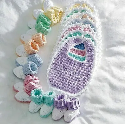 Cb84 - Crochet Pattern - Beautiful Baby's Bibs & Bootees Set • £1.99
