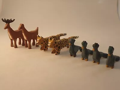 Vintage Hand Carved Wood Figurines Folk Art Leopard Deer Birds Crude Carvings • $24.50