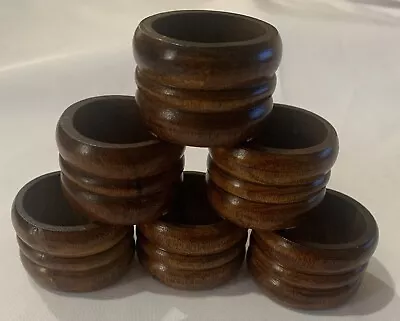 Set 6 Vintage Mid-Century MCM Wooden Ribbed Napkin Rings Holders • $14.45