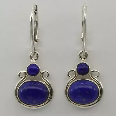 Natural Blue LAPIS LAZULI Drop Earrings 925 STERLING SILVER Leverback #6e • $34.47