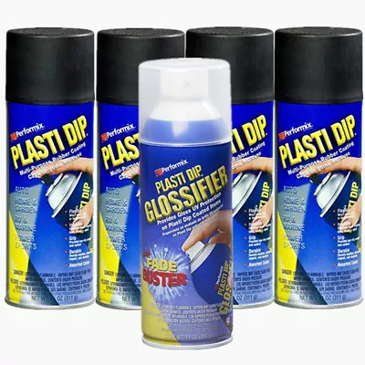 Matte BLACK*4 + GLOSSIFIER (UV Protect)*1 - Performix PLASTI DIP Spray Cans 311g • $102