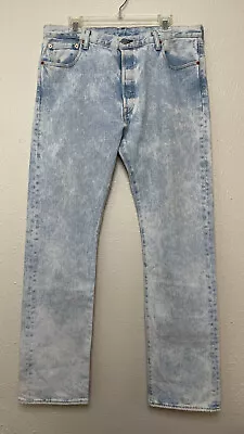 Levis 501 Jeans Mens 36x34 Blue Acid Wash Button Fly Straight Leg Denim • $39.99