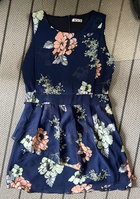 £3.99 • Buy WAL G Teens Navy Blue Floral Dress Size M Small / Medium Size 10 