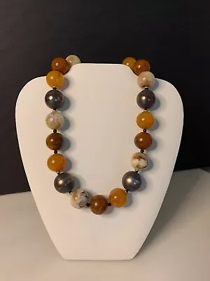 Vintage 90's Italian Orange Amber Marble Beaded Bohemian 18  Art Necklace • $39